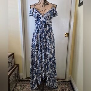 Blue Floral Off-Shoulder Maxi Dress